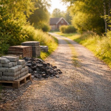 chemin-gravier-verdure-maison-floue