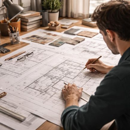 bureau-architecte-plans-perspective-outils