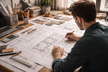 bureau-architecte-plans-perspective-outils