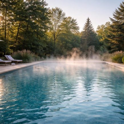 piscine-exterieure-verdure-vapeur-ciel-clair